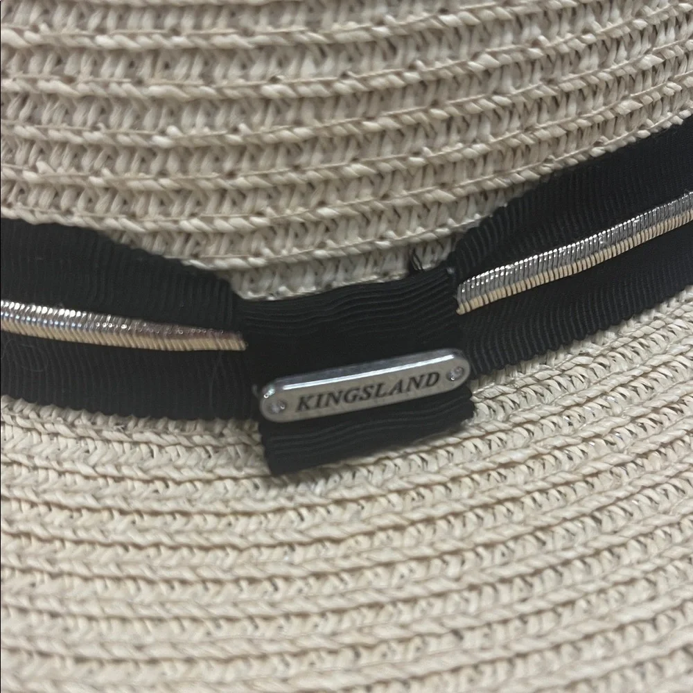 Kingsland Divina Paper Straw Hat w/ Black ribbon glitter stripe metal logo patch